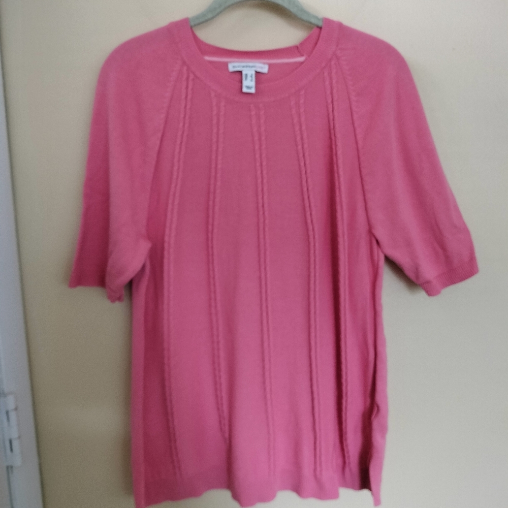 Isaac Mizrahi Live Cotton Blend Pink Short Sleeve Knit Top Sweater L Office